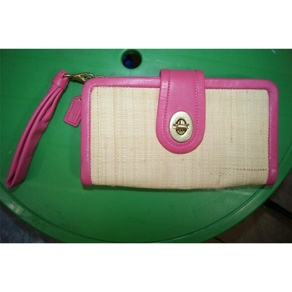 nwot COACH 42474 Womens Park Straw Clutch Handbag Purse - Picture 1 of 8